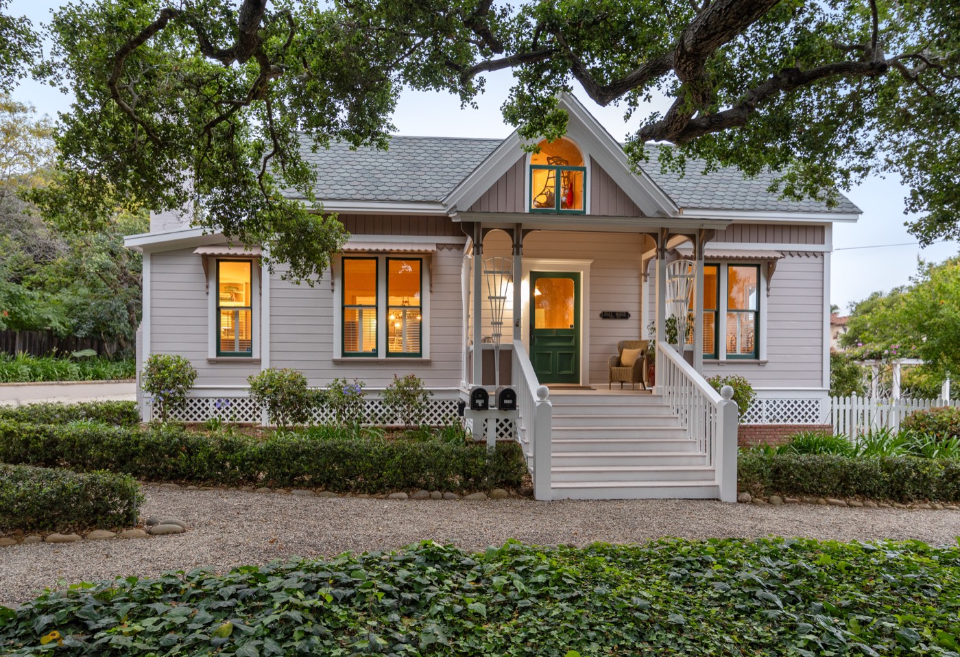 The Victorian cottage at dusk